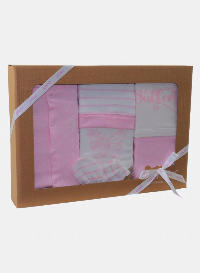جونيور بوكس هدايا قطن بيبي بناتي – وردي بفراشات (٥ قطع) - Image 1