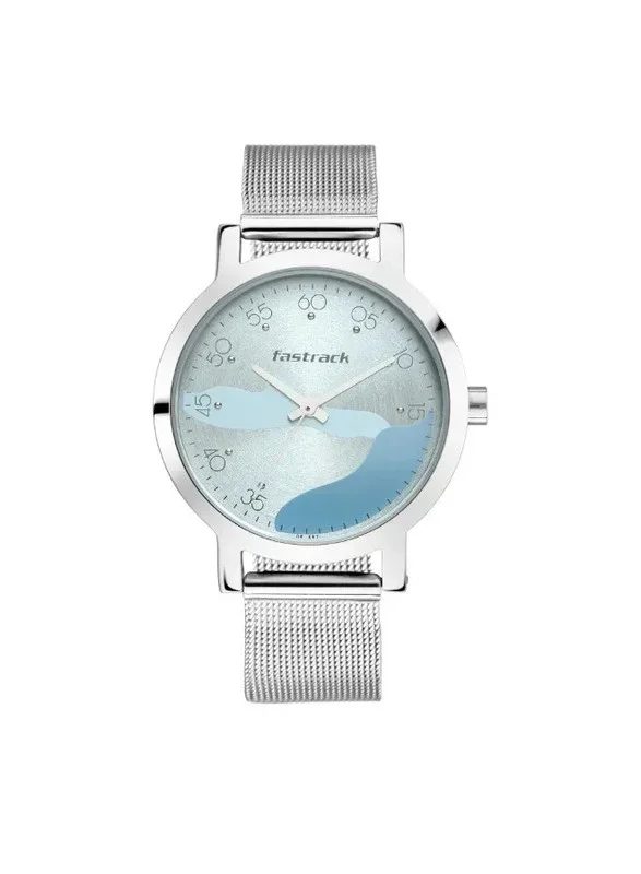 fastrack Fastrack Bare Basics Quartz Analog Watch for Girls With Blue Dial Stainless Steel Strap
