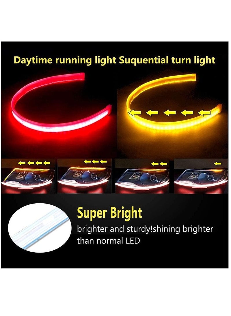 GT-Wheel 2 pieces of 60cm flexible car LED light bar, red and amber yellow daytime running light ,waterproof neon turn signal bulbs, continuous switch (Red→Amber yellow)  - Image 4