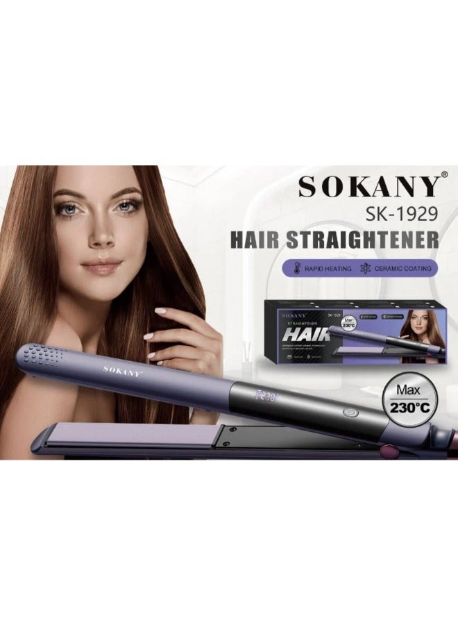 sokany Hair Straightener, Ceramic, 230°, 50 Watt, Digital Display - Purple - SK-1929 - Image 3
