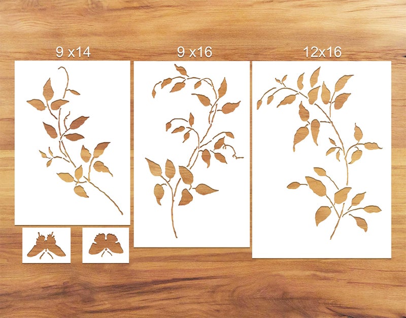 WallDesign Vine Leaves & Butterfly Reusable Wall Art Stencils for Bedroom, Kids Room, Living Room Wall Painting Decoration (Set of 3) - Image 2