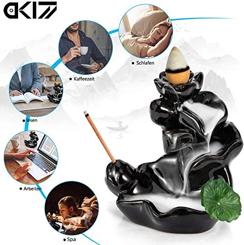 DK177 Waterfall Incense Holder Backflow Cone Ceramic Burner Handcrafted Porcelain Censer Incense Stick Stand with 20 Free Cones - Image 5