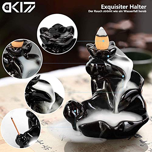 DK177 Waterfall Incense Holder Backflow Cone Ceramic Burner Handcrafted Porcelain Censer Incense Stick Stand with 20 Free Cones - Image 2