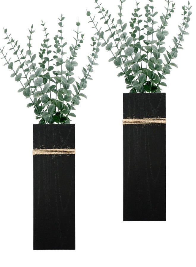 TYLCC Wall Planters for Indoor Plants - 2 Pack Wood Wall Vases for Dried Flowers & Artificial Plants Modern Farmhouse Wooden Vase for Living Room Bedroom Kitchen Decorations - Black Large - Image 1
