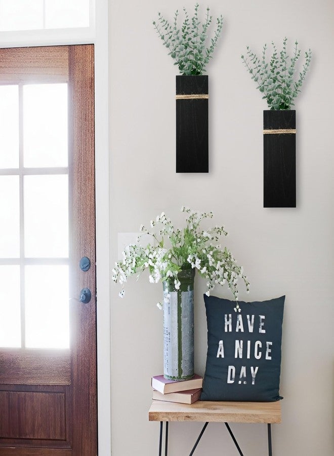 TYLCC Wall Planters for Indoor Plants - 2 Pack Wood Wall Vases for Dried Flowers & Artificial Plants Modern Farmhouse Wooden Vase for Living Room Bedroom Kitchen Decorations - Black Large - Image 3