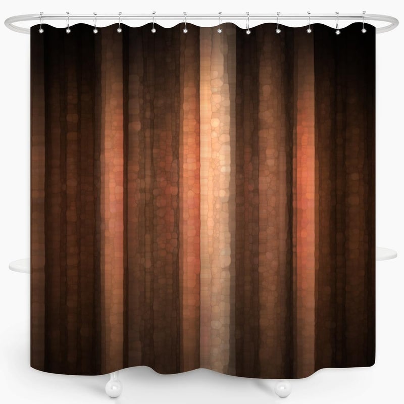 ZXMBF Brown Copper Shower Curtain Bronze Rust Striped Earth Tone Pale for Mens Peach Tan Clay Strip Farmhouse Rustic Vintage Bathroom Fabric 72x72 Inch with Plastic Hook - Image 2