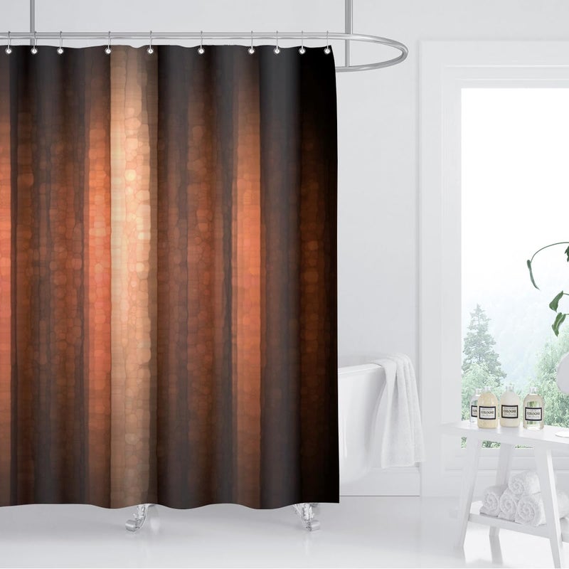 ZXMBF Brown Copper Shower Curtain Bronze Rust Striped Earth Tone Pale for Mens Peach Tan Clay Strip Farmhouse Rustic Vintage Bathroom Fabric 72x72 Inch with Plastic Hook - Image 1
