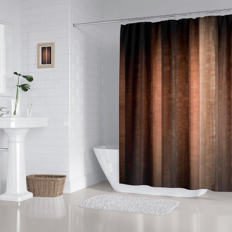 ZXMBF Brown Copper Shower Curtain Bronze Rust Striped Earth Tone Pale for Mens Peach Tan Clay Strip Farmhouse Rustic Vintage Bathroom Fabric 72x72 Inch with Plastic Hook - Image 4