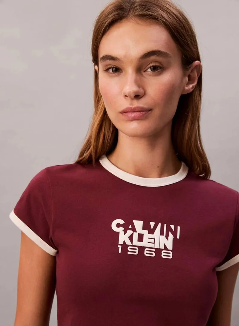 Calvin Klein Jeans Tawny Port 1968 Logo Graphic Baby Tee for Women | Best Price UAE