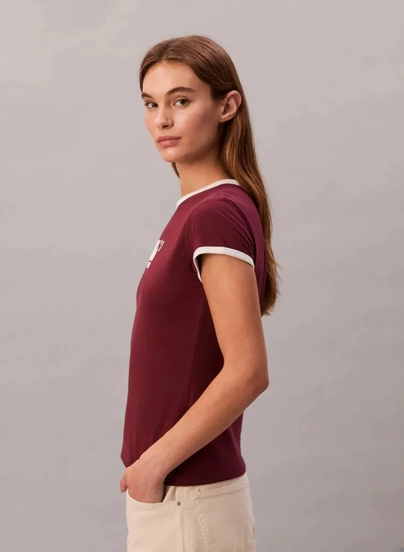 Calvin Klein Jeans Tawny Port 1968 Logo Graphic Baby Tee for Women | Best Price UAE