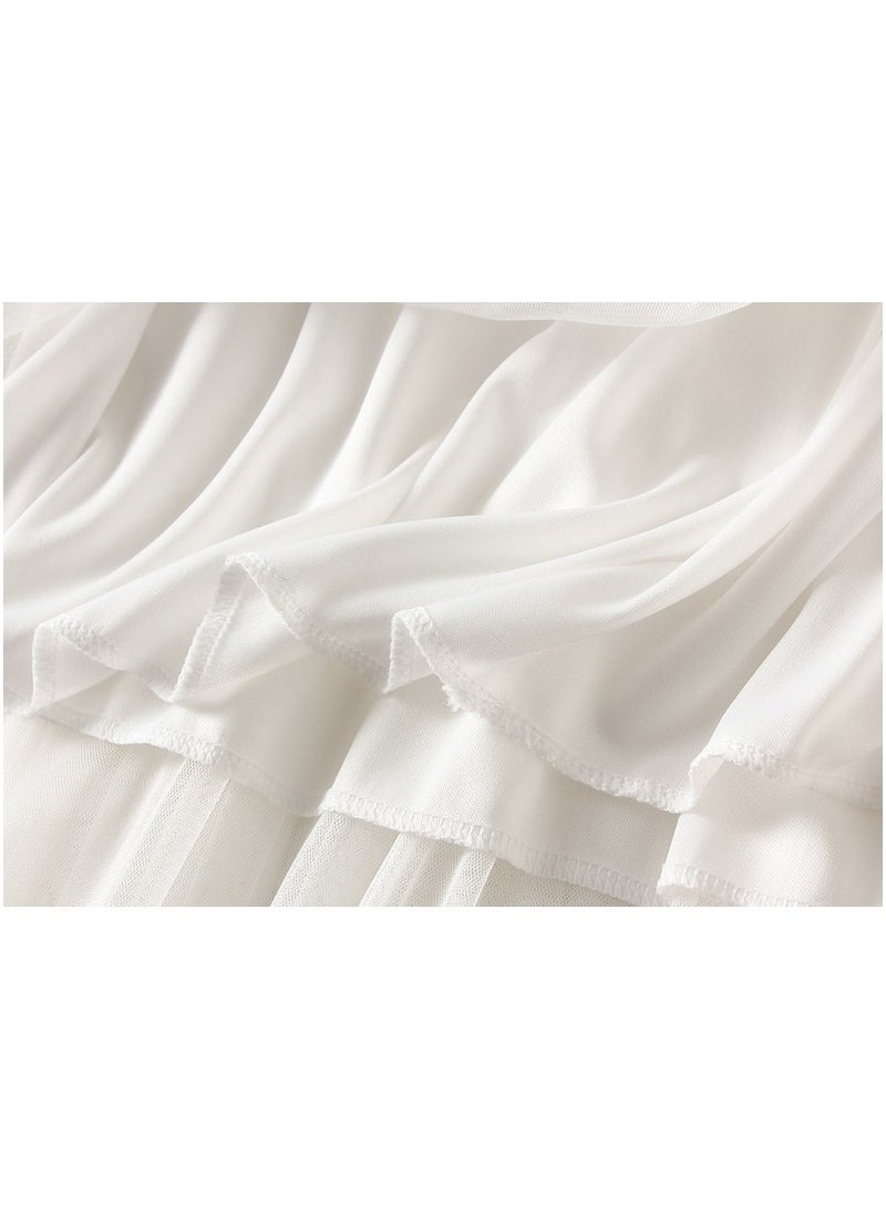 Loquat Women's High Waisted Ruffled Edge Patchwork Mesh Skirt White  - Image 3