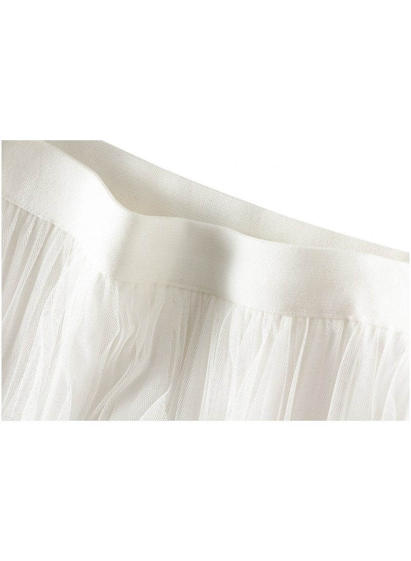 Loquat Women's High Waisted Ruffled Edge Patchwork Mesh Skirt White  - Image 2