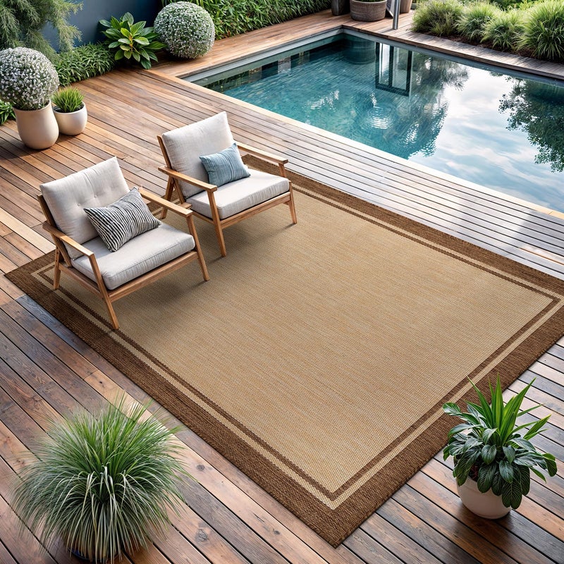 CAMILSON Outdoor Rug 8x10 Bordered Natural Brown Modern Area Rugs for Indoor and Outdoor Patios, Kitchen and Hallway Mats, Washable Porch Deck Outside Carpet (Border Jute, 8 x 10) - Image 4