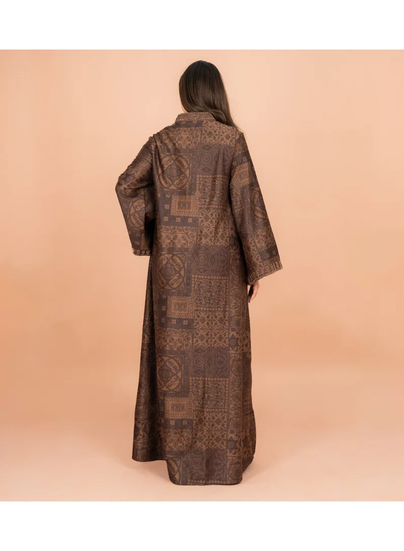 IKKXA  Luxury Mandarin Colar Embroidery Beads Patterned Sleeves Jalabiya for Women | Best Price UAE