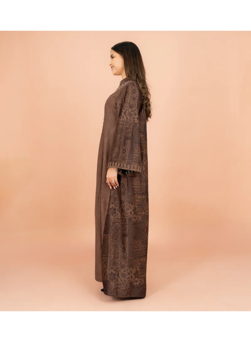 IKKXA  Luxury Mandarin Colar Embroidery Beads Patterned Sleeves Jalabiya for Women | Best Price UAE