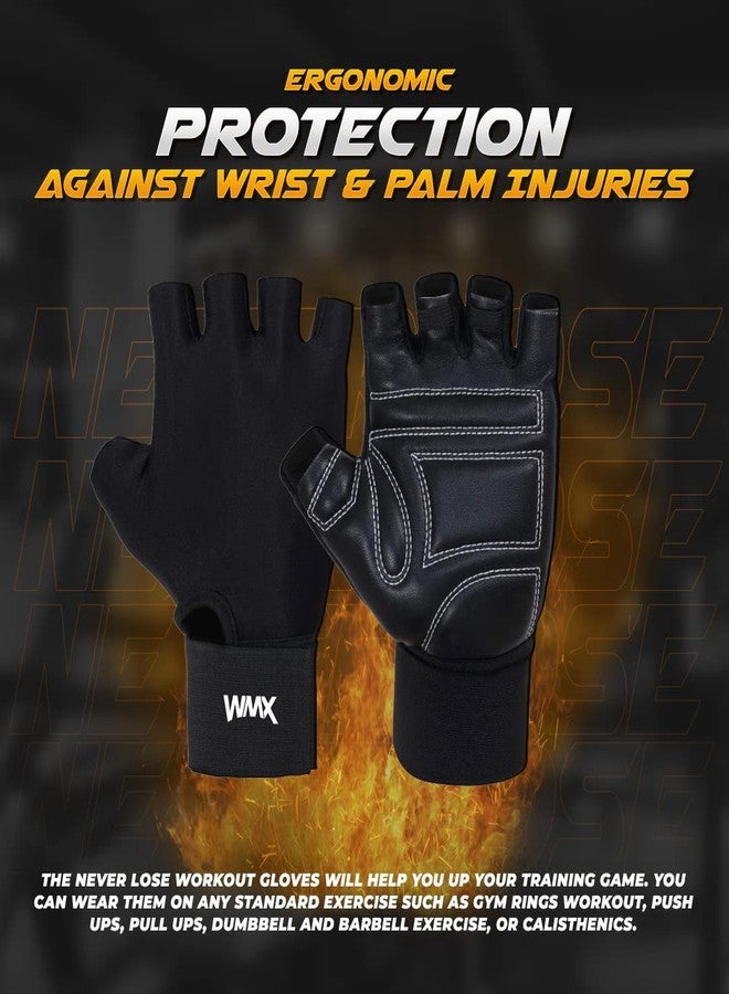 WMX Unisex Leather Gym Gloves | for Professional Weightlifting, Fitness Training and Workout | with Half-Finger Length, Wrist Wrap for Protection (Sheep Leather, S) - Image 5