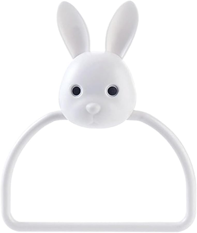 Cute Cartoon Rabbit Wall Mounted Towel Rack Adhesive Bathroom Organization White - Image 1
