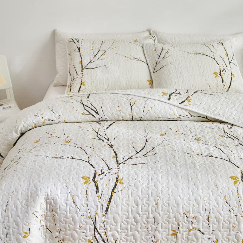 Uozzi Bedding Quilt Set King Size Cream White with Black Branch Bedding Set 88x88 Soft Microfiber Lightweight Coverlet Bedspread Summer 3 Pc Bed Cover for (1 Quilt+ 2 Shams) - Image 3