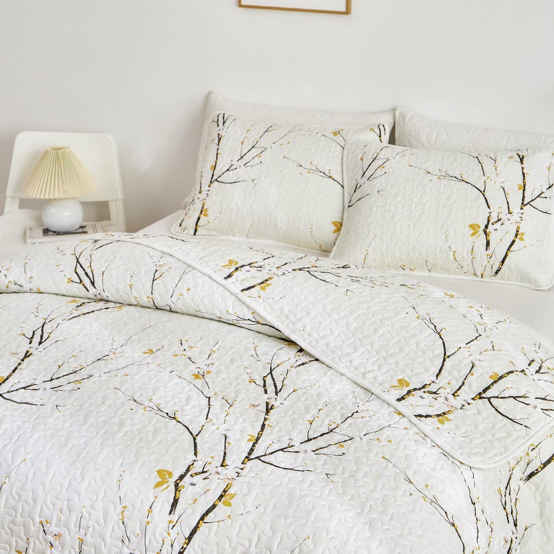 Uozzi Bedding Quilt Set King Size Cream White with Black Branch Bedding Set 88x88 Soft Microfiber Lightweight Coverlet Bedspread Summer 3 Pc Bed Cover for (1 Quilt+ 2 Shams) - Image 5