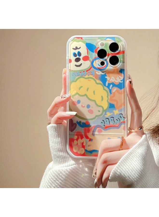 NIBEMINENT Cartoon Couple Graffiti Protective TPU Case Cover For iPhone 16 Pro, White/Pet Boy