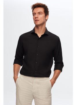 D'S DAMAT Slim Fit Black Italian Collar Dobby Shirt 2HF02ORT3185  - Image 1