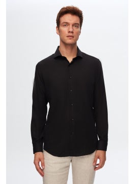D'S DAMAT Slim Fit Black Italian Collar Dobby Shirt 2HF02ORT3185  - Image 2