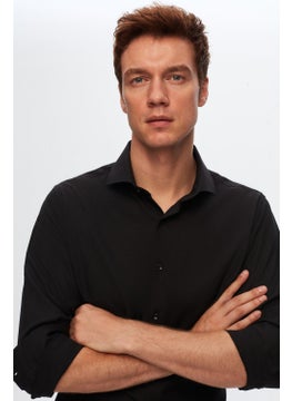 D'S DAMAT Slim Fit Black Italian Collar Dobby Shirt 2HF02ORT3185  - Image 3