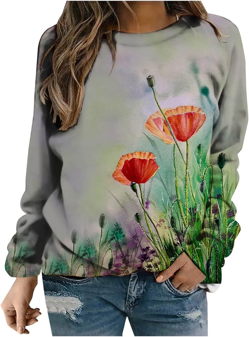 cheekyglo Women's Long Sleeve Round Neck Sweatshirt Casual Graphic Print Pullover Comfy Loose Fit Fall Shirts Blouse - Image 1