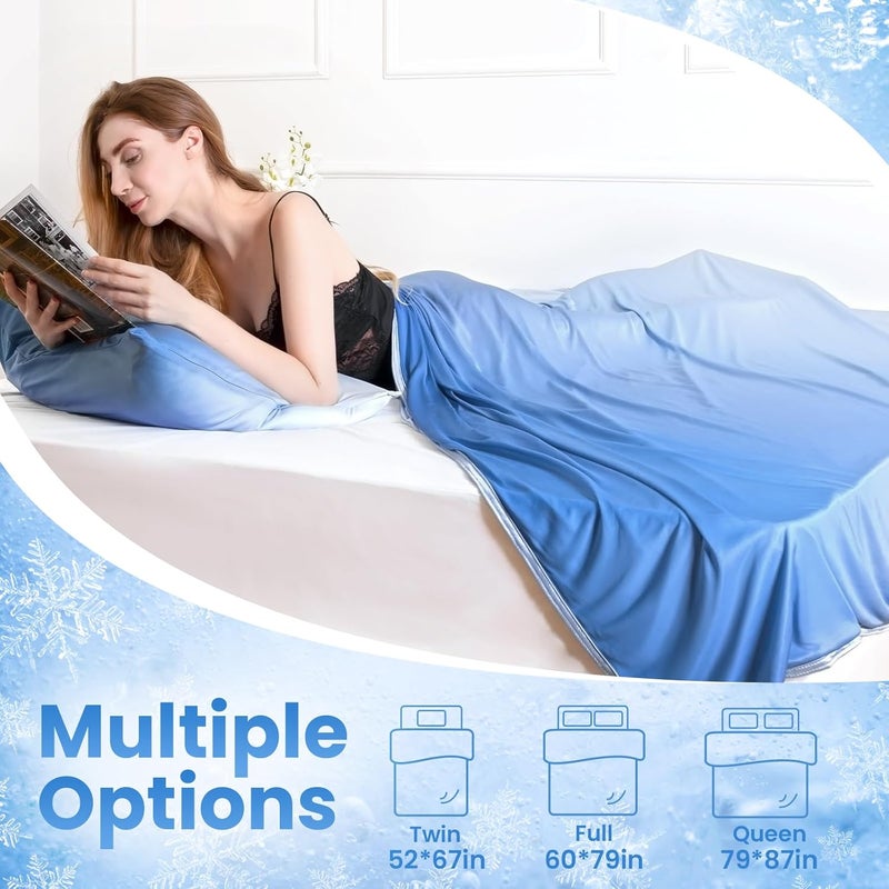 اليجير بطانية تبريد من ماركة Elegear لمنع التعرق الليلي، مصنوعة من نسيج Arc-Chill 3.0 البارد، خفيفة الوزن، مناسبة للأسرّة والأريكة والكراسي والسفر، متوفرة بحجمين (200x220 سم، لون أزرق متدرج) - Image 5