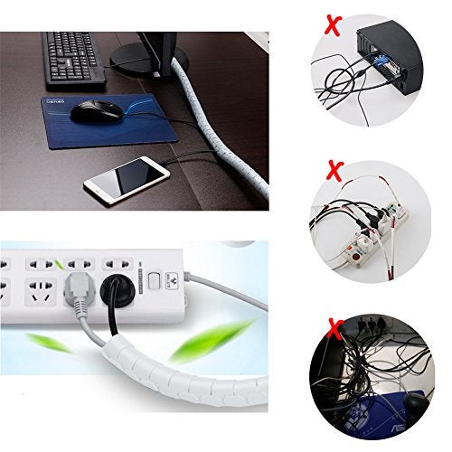 VIWIEU Cable Management Sleeves Desk Cord Organizer Cover Black White with 4 Adhesive Cable Clips, VIWIEU 2 PCS Cable Bundler Wire Wrap System for TV/Computer/Home Entertainment - Image 5