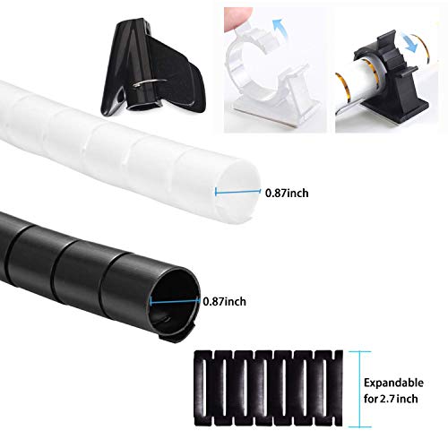VIWIEU Cable Management Sleeves Desk Cord Organizer Cover Black White with 4 Adhesive Cable Clips, VIWIEU 2 PCS Cable Bundler Wire Wrap System for TV/Computer/Home Entertainment - Image 3