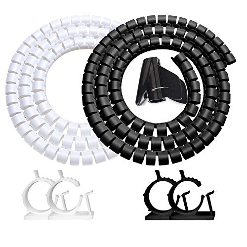 VIWIEU Cable Management Sleeves Desk Cord Organizer Cover Black White with 4 Adhesive Cable Clips, VIWIEU 2 PCS Cable Bundler Wire Wrap System for TV/Computer/Home Entertainment - Image 2