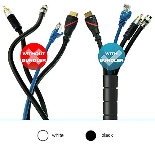 VIWIEU Cable Management Sleeves Desk Cord Organizer Cover Black White with 4 Adhesive Cable Clips, VIWIEU 2 PCS Cable Bundler Wire Wrap System for TV/Computer/Home Entertainment - Image 4