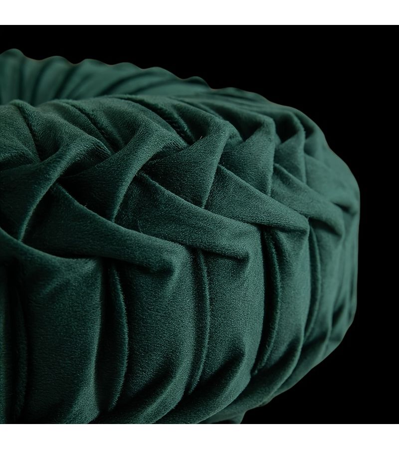 Navy Blue 40cm Round Velvet Pumpkin Cushion with Zipper Sofa Bed Chair Pillow - Image 4