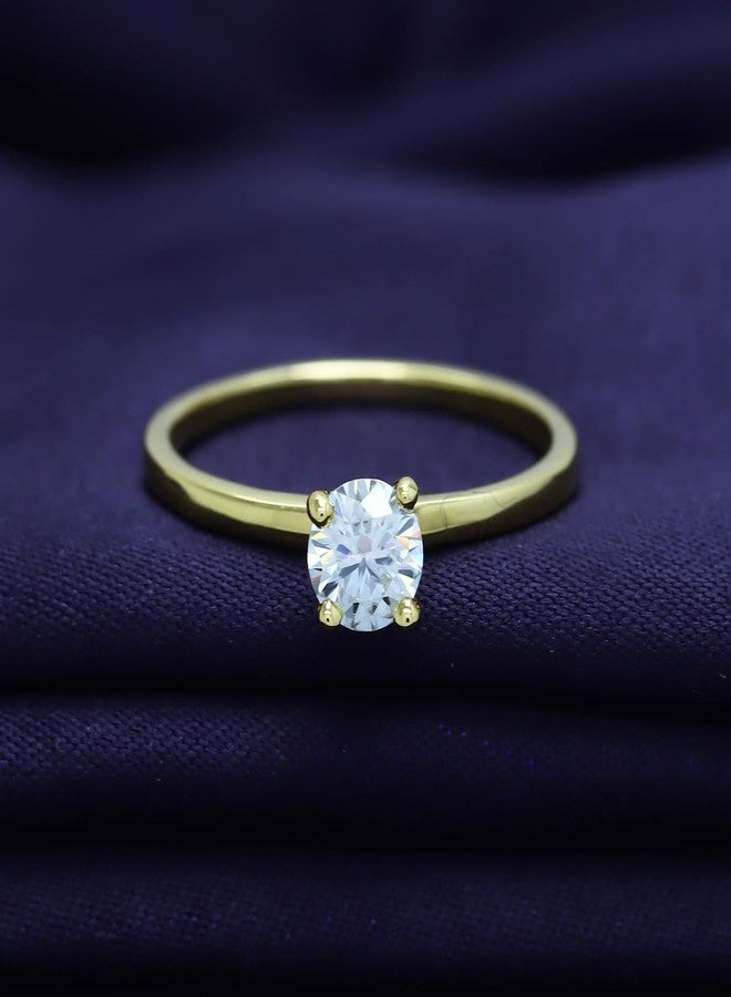 SAVEARTH DIAMONDS Solitaire Engagement Ring For Women 5MM Round Lab Created Moissanite Promise Rings in 18K Yellow Gold Plated Jewelry for Her Size 7 - Image 3