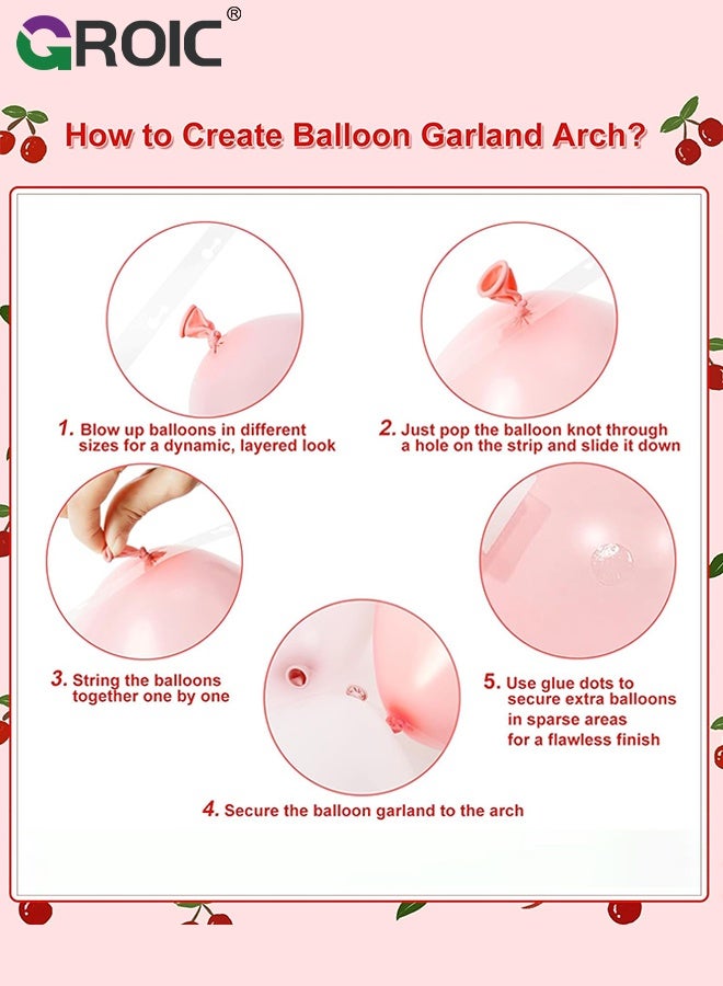 جرويك طقم قوس بالونات الكرز، بالونات طويلة باللون الأحمر والوردي والأبيض والأخضر، مناسبة لأعياد ميلاد البنات، حفلات استقبال المولود، حفلات الزفاف، حفلات الزفاف - Image 3