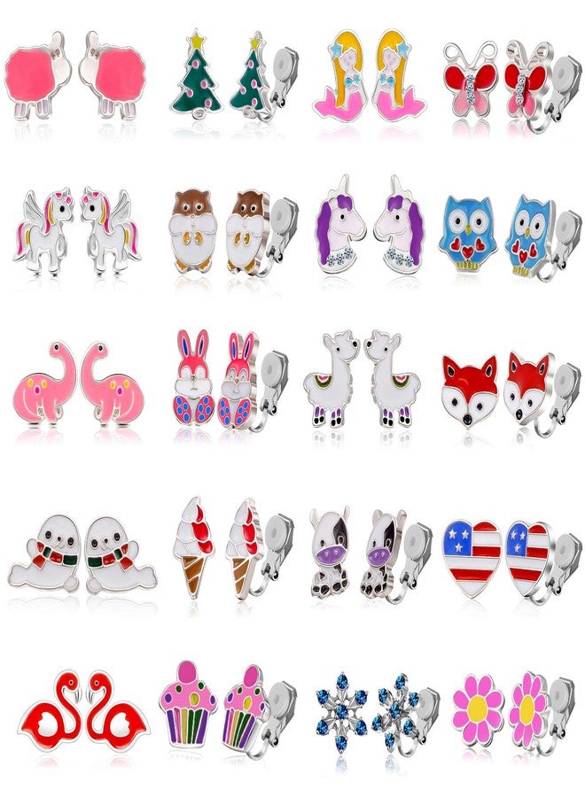 SYNLIN 20 Pairs Kids Clip on Earrings for Girls - Easter Clipon Earrings for Little Girls - Christmas Clip-on Earrings Set for Teens Girls -Magnetic Earrings for Girl Kids(#2) - Image 1