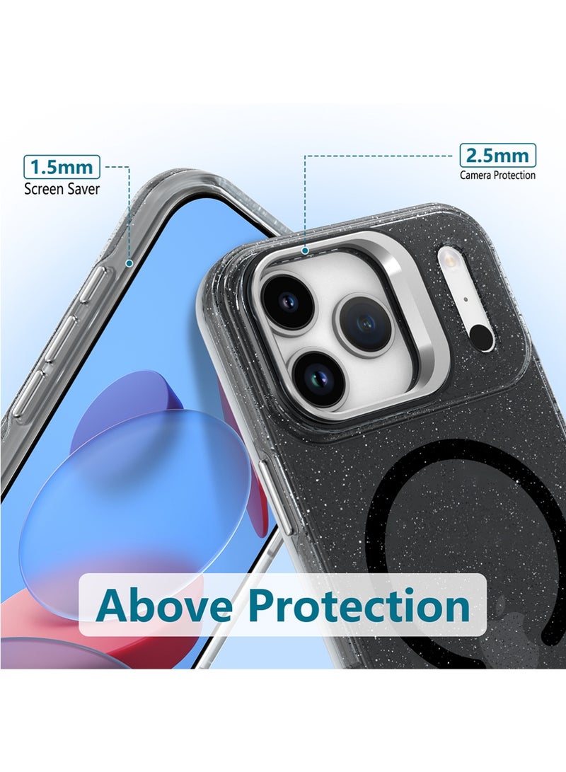 X-level iPhone 17 Pro Max Case Glitter, Compatible with MagSafe,Grade Protective Magnetic Translucent Phone Cover, Built-in Stash Camera Stand/Wrist Strap Lanyard, Black - Image 4