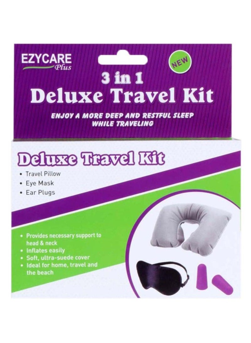 Ezycare 3 in 1 Deluxe Travel Kit With Travel Pillow, Eye Mask & Ear Plugs
