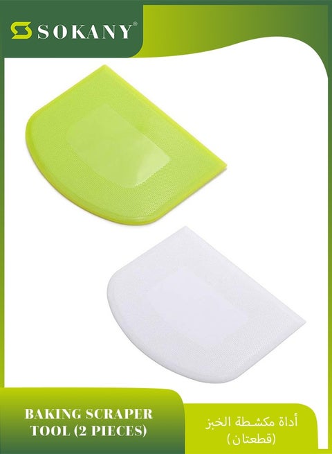 2 Pieces Dough Scraper Bowl, Food-Safe Plastic Dough Cutter, Flexible Bench Multipurpose Food Scrappers for Bread Dough Cake Fondant Icing (White and Green)