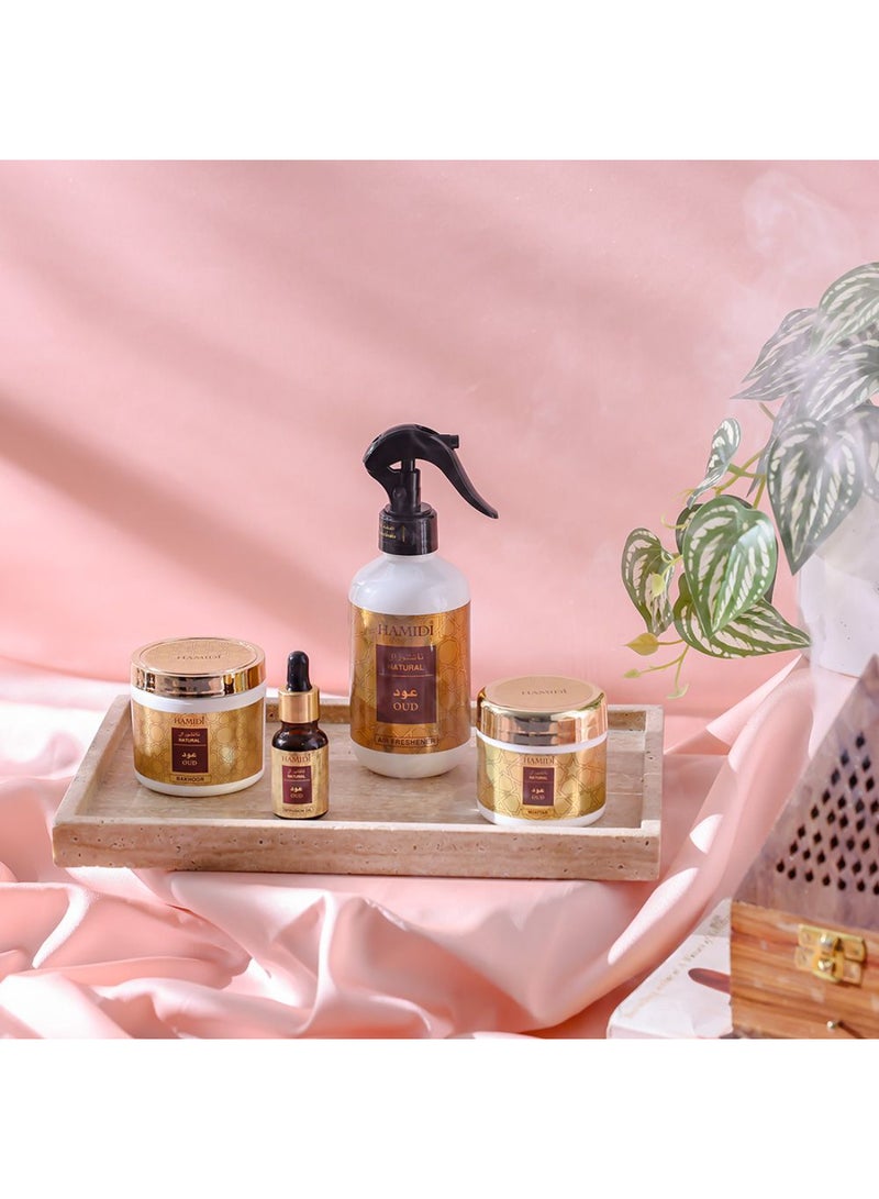 DANUBE HOME Natural 4-Piece Oud Gift Set – 300ml Air Freshener, 50g Bakhoor, 40g Muattar & 15ml Diffusion Oil | Long-Lasting Arabian Fragrance Combo for Home, Office & Gifting - Image 3