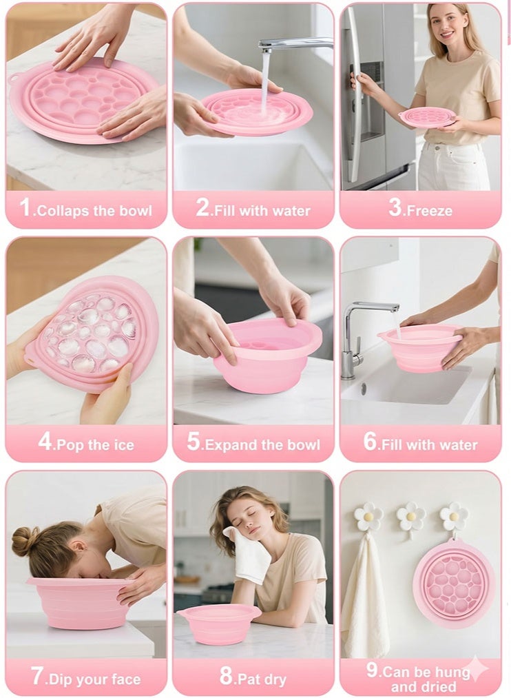 meayul Silicone Ice Face Bowl, Face Bowl for Ice, Foldable Ice Bath Facebowl with Built-In Icetray, Collapsible Quick Cooling Facial Washing Basin for Portable Cold Therapy Skincare Tool for Puffiness Relief, Tighten Pores & Refresh Skin, Reusable Dunking Basin for Home, Travel - Image 3