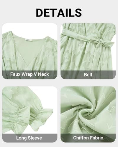 Talisea Sage Green Dress Plus Size Wedding Guest Easter Fall Semi Formal Floral Long Sleeve Wrap High Low Maxi Dresses Women - Image 5