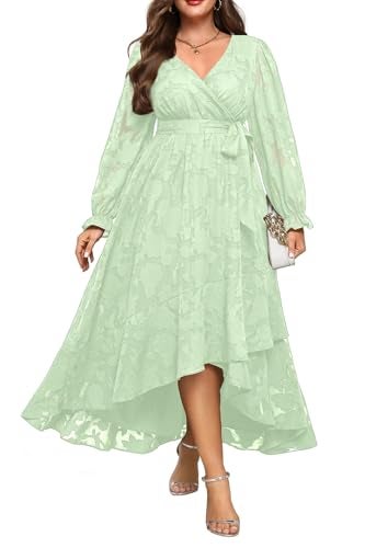 Talisea Sage Green Dress Plus Size Wedding Guest Easter Fall Semi Formal Floral Long Sleeve Wrap High Low Maxi Dresses Women - Image 1