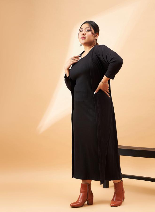 SASSAFRAS Plus Ribbed Bodycon Midi Dress with Shrug Set - Image 3