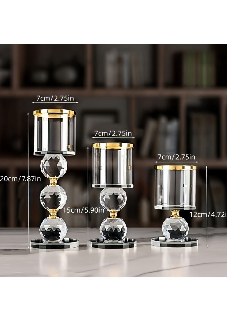 XiuWoo Set of 3 Crystal Candle Stick Holders Stand Coffee Table Living and Dinning Room Candlestick, Candlelit Dinner Photo Props, Table Centerpieces for Buring Candles, Party and Home Decoration - Image 2