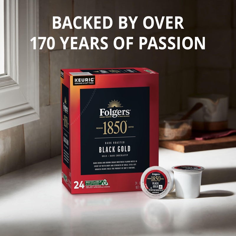 Folgers 1850 Black Gold Dark Roast Coffee, 60 Keurig K-Cup Pods - Image 2