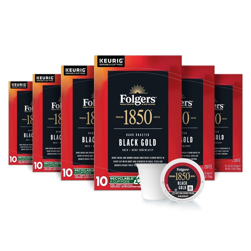 Folgers 1850 Black Gold Dark Roast Coffee, 60 Keurig K-Cup Pods - Image 1