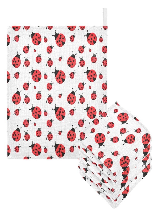 YETTASBIN Ladybugs Muslin Baby Hand Washcloths, Soft Cotton Bath Face Towel, 4 Layers Extra Absorbent Feeding Burp Cloth for Newborn Infant, 5 Pack - Image 1