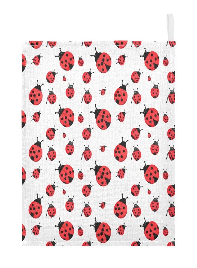 YETTASBIN Ladybugs Muslin Baby Hand Washcloths, Soft Cotton Bath Face Towel, 4 Layers Extra Absorbent Feeding Burp Cloth for Newborn Infant, 5 Pack - Image 3